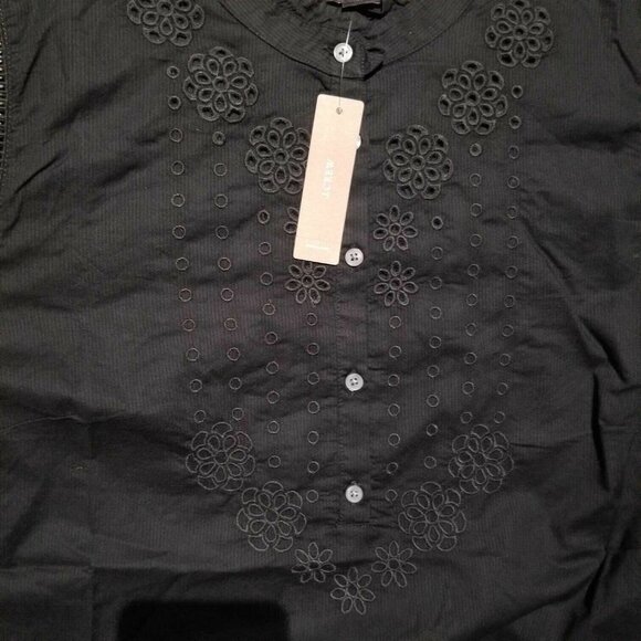 New J. Crew Women Medium Black Ruffle-Sleeve Blouse Top Embroidered Eyelet AR971 - Picture 6 of 8